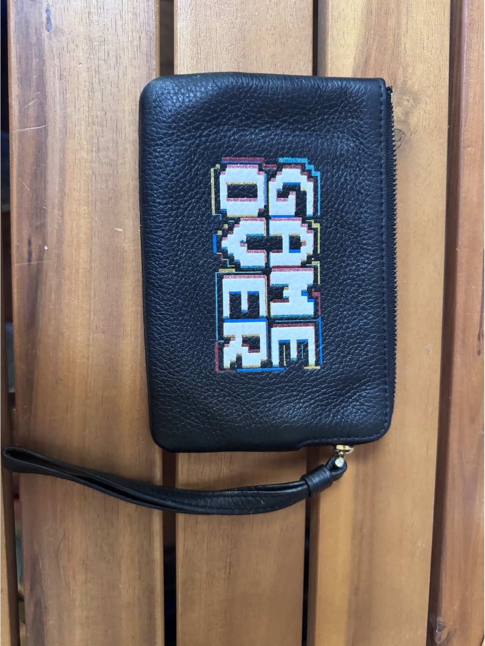 Coach x Pac-Man Leather Wristlet Game Over Pixel Graphic Black Corner Zip Wallet - Picture 8 of 8